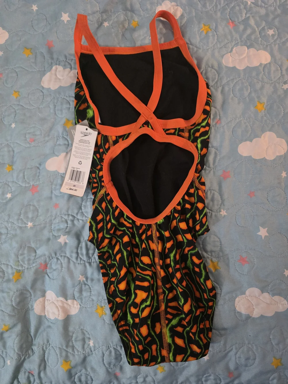 Kids SPEEDO Neon Orange & Green One-Piece Swimsuit